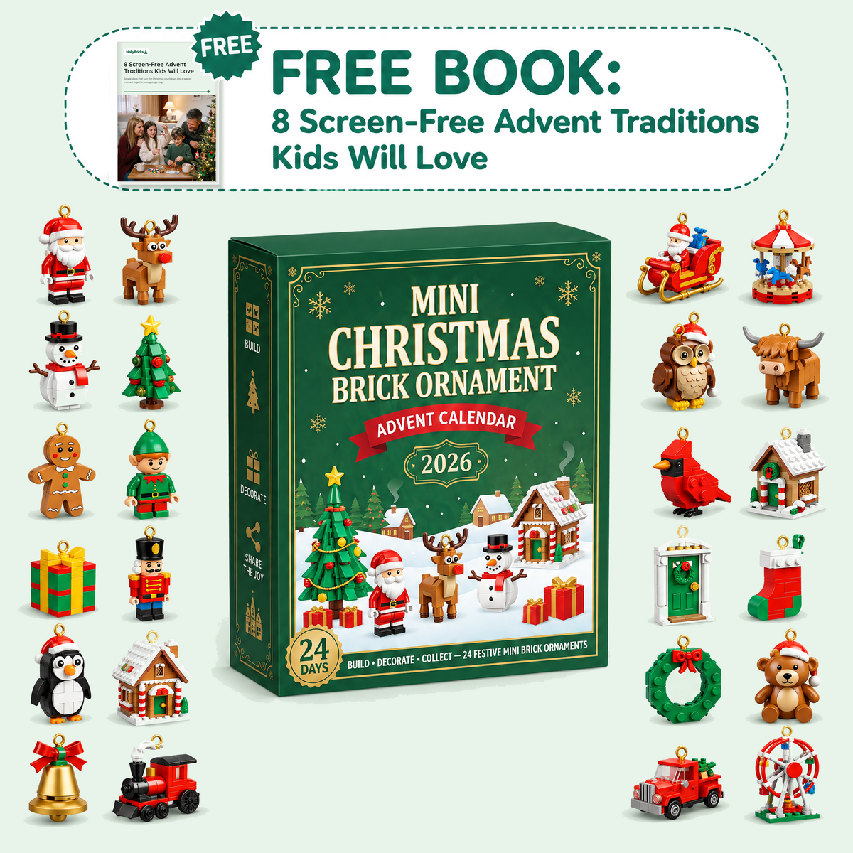 Advent Calendar with 24 Mini Brick Ornaments